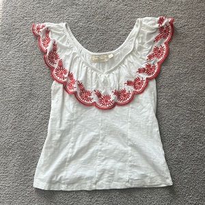 Anthropologie Moulinette Soeurs Julietta Ruffle Embroidered Top